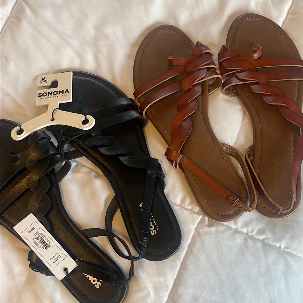 2 Pairs Braided Sandals - Black & Brown